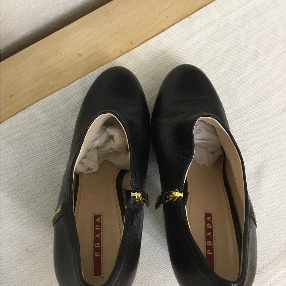 Prada Black Leather Heeled Booties - Picture 7 of 9